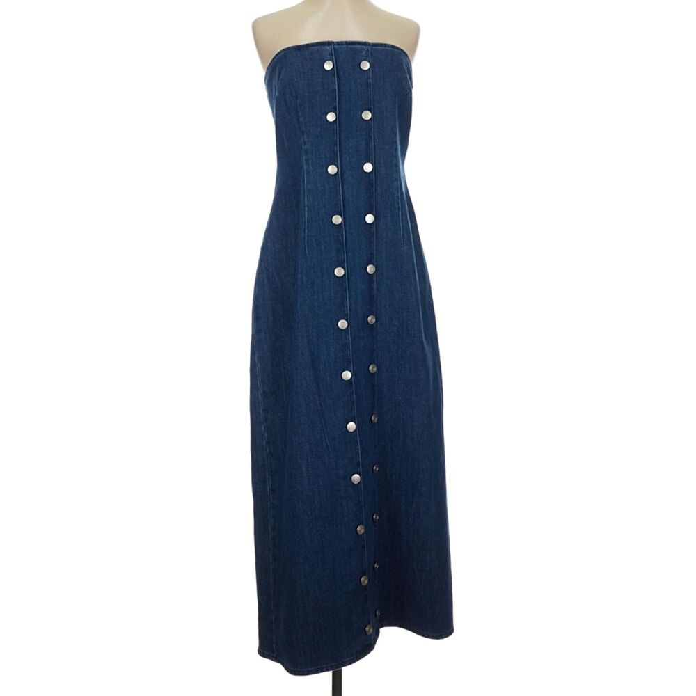 Anthropologie Mare Mare Strapless Button-Front Denim Midi Dress Size Small NWT